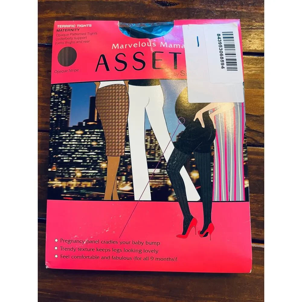 NWT Spanx Assets Black‎ Maturnity Opaque Stripe Pattern Tights